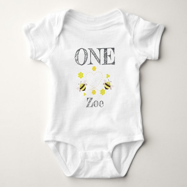 Liten Honey Bodydräkt Barn 1-årsdag T Shirt (Framsida)