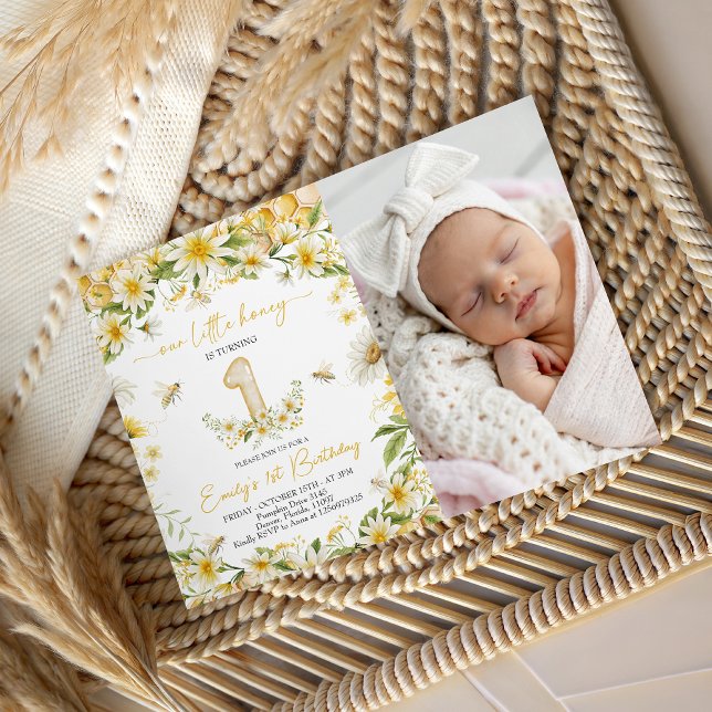 Liten Honey Foto 1-års inbjudan (Skapare uppladdad)