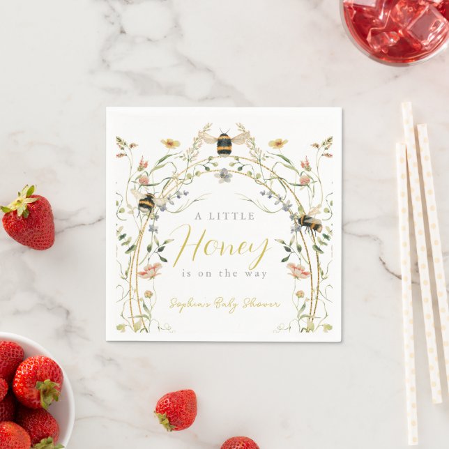 Liten Honey Vildblomma Bee Baby Shower Pappersservett (Insitu)