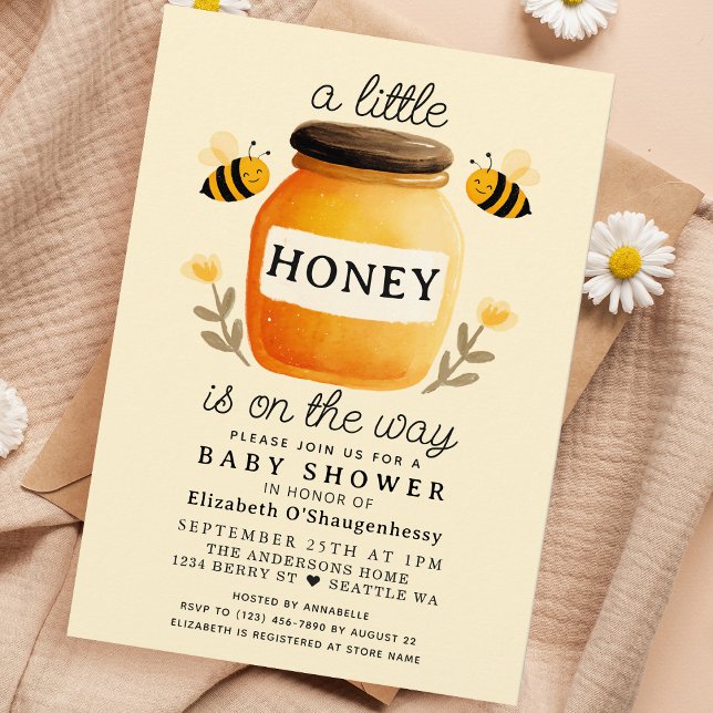 Liten honung akvarell bi baby shower inbjudningar (Skapare uppladdad)