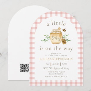Liten honung på väg Bee Pink Baby Shower QR Inbjudningar
