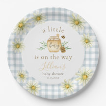 Liten honung på väg Blå Gingham Baby Shower