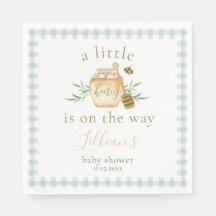 Liten honung på väg Blå Gingham Baby Shower