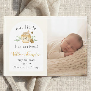 Liten honungsbi baby födelse tillkännagivande foto tack kort