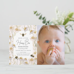 Liten honungsbi Kamomill Rosa 1-års fotografering Inbjudningar