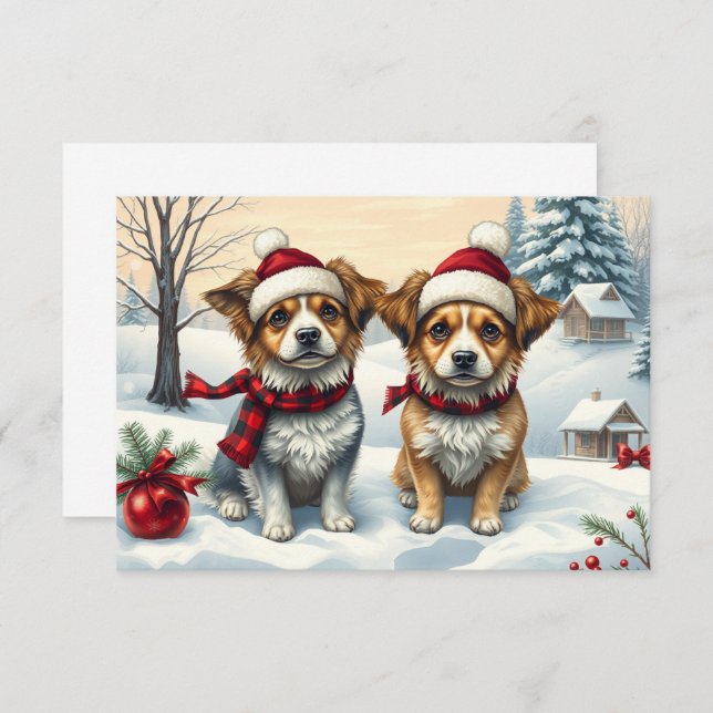 Liten Hundar i Preppy Winter Attire och Hat Card (Fram/baksida)