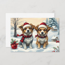 Liten Hundar i Preppy Winter Attire och Hat Card