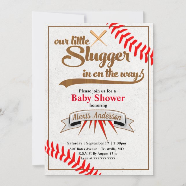 Liten inbjudan till Baseball Baby Shower (Framsida)