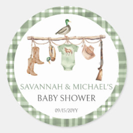 Liten jägare Baby Shower för jägare Runt Klistermärke