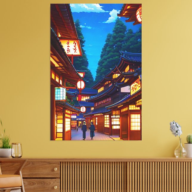 Liten japansk stadsgata på natten  canvastryck (Insitu (Vardagsrum))