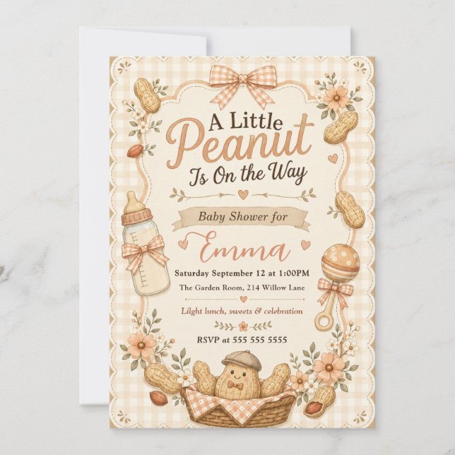 Liten jordnöt Baby Shower Inbjudningar (Framsida)