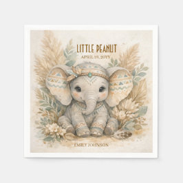 Liten Jordnöt Boho Safari Elefant Pojke Bebis Bada Pappersservett