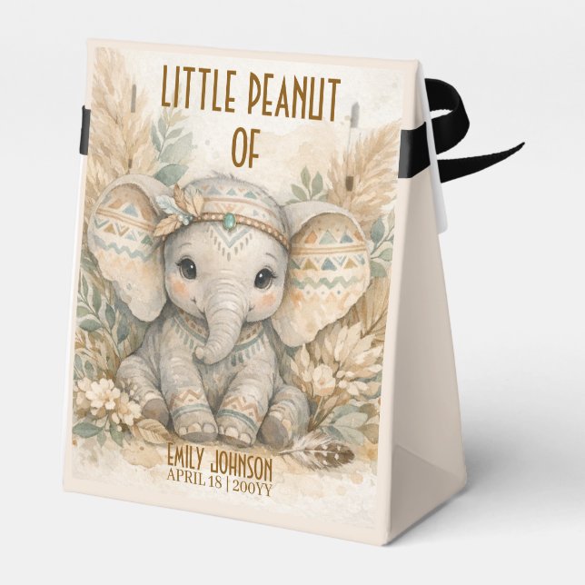 Liten Jordnöt Boho Safari Elefant Pojke Bebis Bada Presentaskar (Baksidan Sidan)