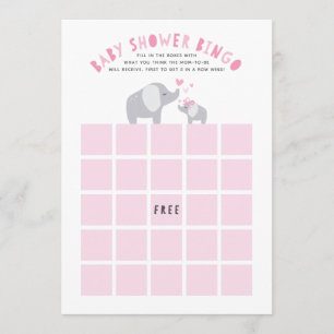 Liten Jordnöt Elefant Baby Shower Bingo Spel Rosa Inbjudningar