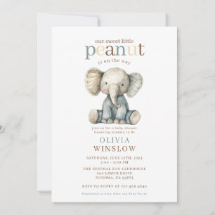 Liten Jordnöt På Väg Elefant Babyfirande Inbjudningar
