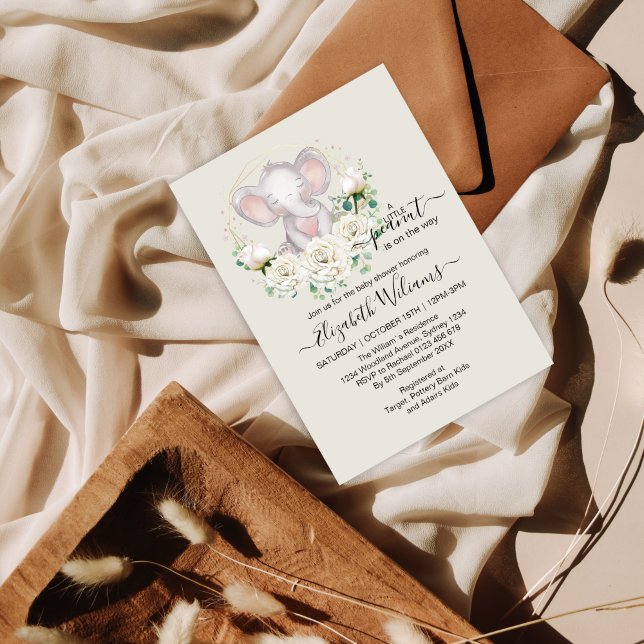 Liten Jordnöt Vattenfärg Blommig Elefant  Inbjudningar (Skapare uppladdad)