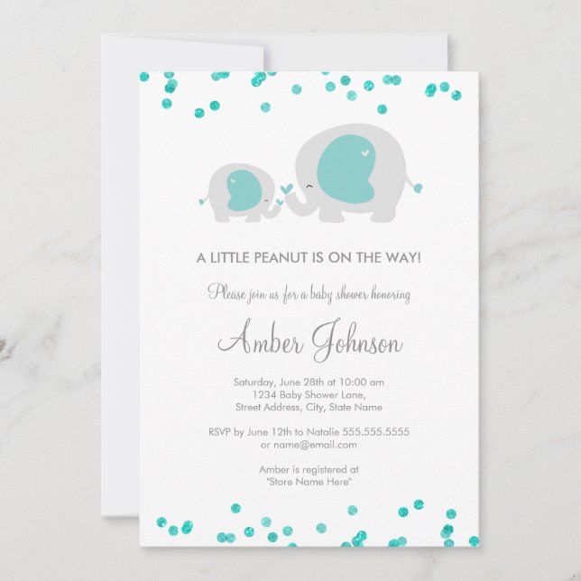 Liten jordnöttsblå baby shower inbjudan (Framsida)