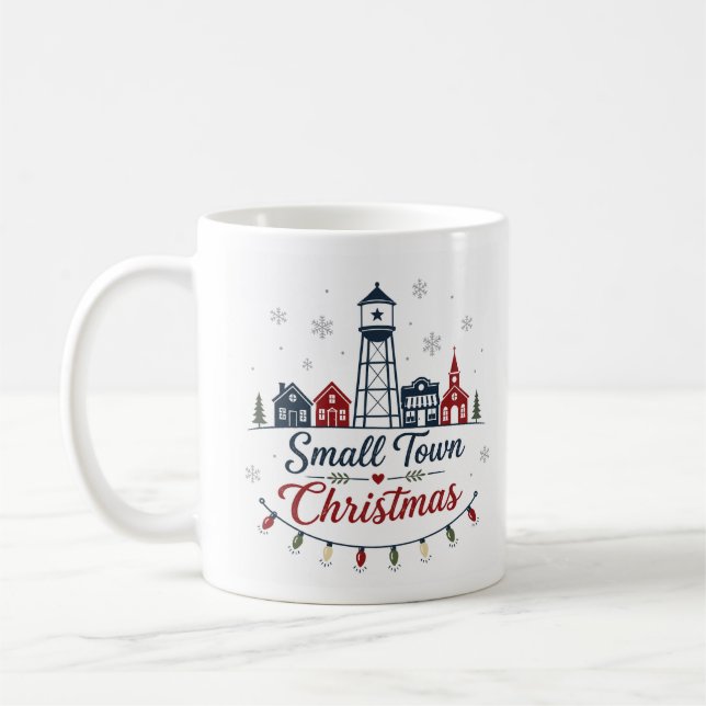 Liten jul i småstad, vintage gårdshus vinter  kaffemugg (Vänster)