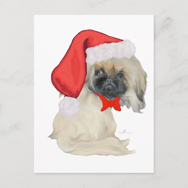 Liten jul tomte Pekingeser Helg Vykort (Framsida)