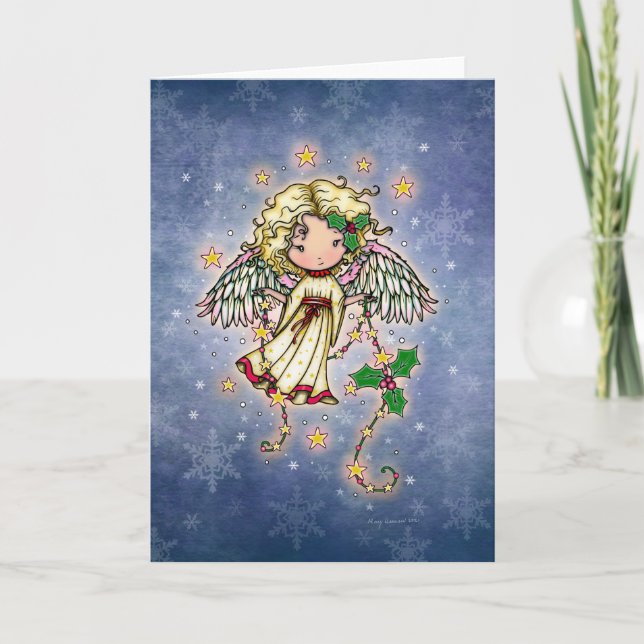 Liten julängel med julhagtorns konst  helgkort (Framsida)