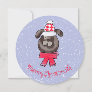 Liten julhund som bär stickad mössa och halsduk inbjudningar