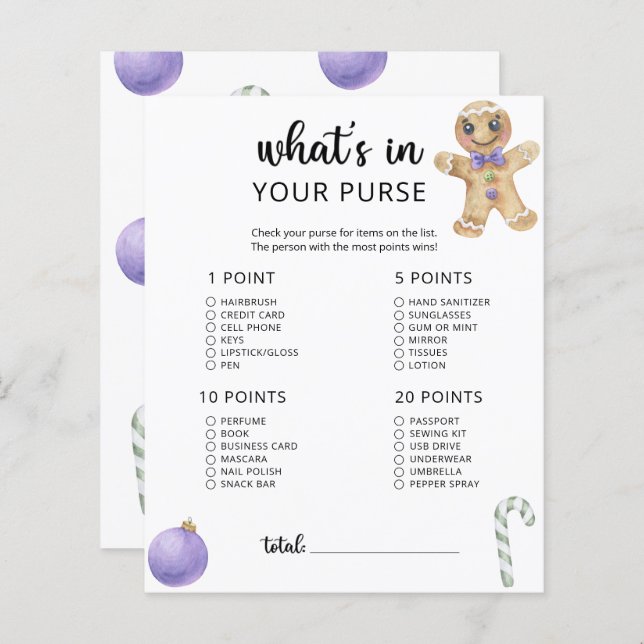 Liten kaka vad har du i din handväska baby shower  (Fram/baksida)