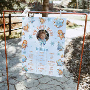 Liten kakor pojke 1-års födelsedagsfoto Milstolpe Poster