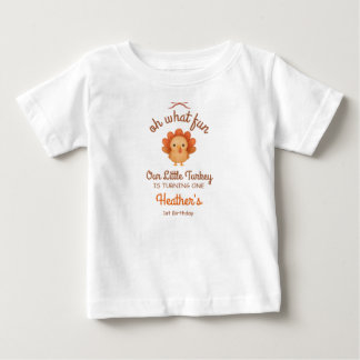 Liten kalkon 1-års födelsedagsbaby T-shirt