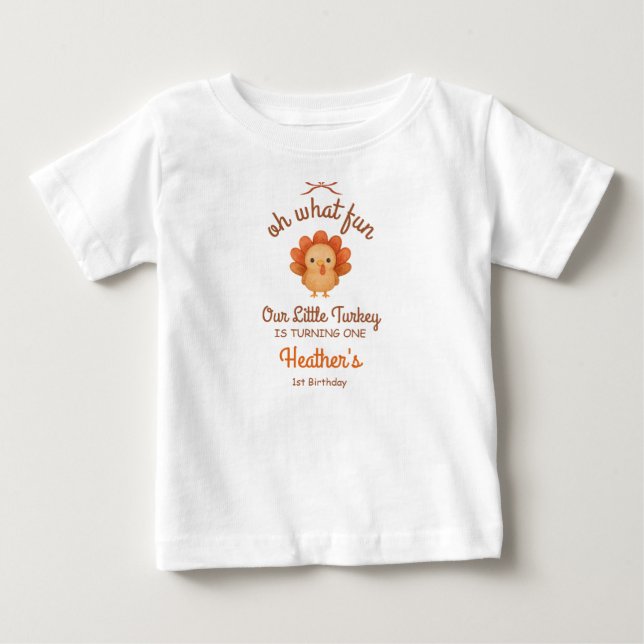 Liten kalkon 1-års födelsedagsbaby T-shirt (Framsida)
