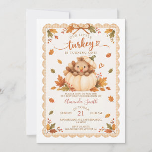 Liten kalkon Första födelsedag Höst Thanksgiving Inbjudningar