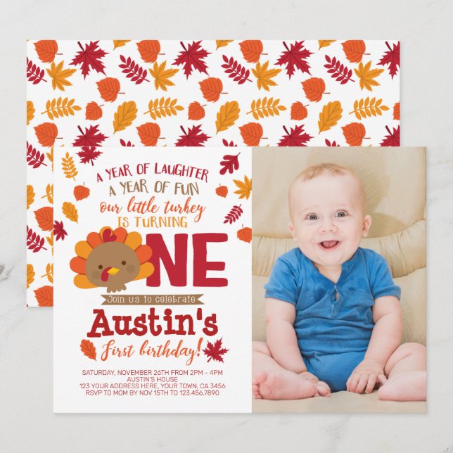 Liten Kalkon Inbjudningar (Fram/baksida)