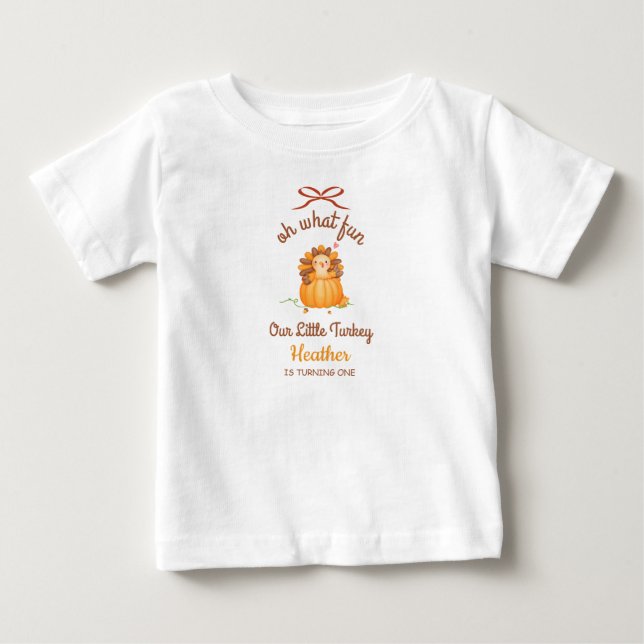 Liten Kalkon Pumpa Gingham Födelsedag T Shirt (Framsida)