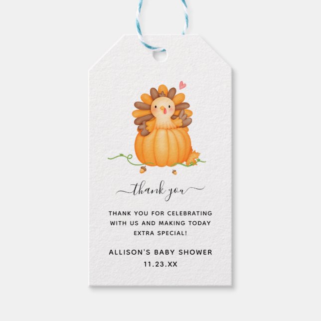 Liten kalkon | Tacksamhetskort för baby shower Presentetikett (Framsidan)