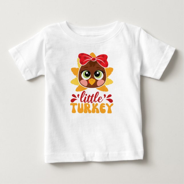 Liten kalkonflicka Kids Thanksgiving T Shirt (Framsida)