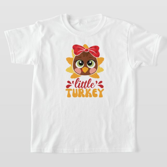 Liten kalkonflicka Kids Thanksgiving T Shirt (Laydown)