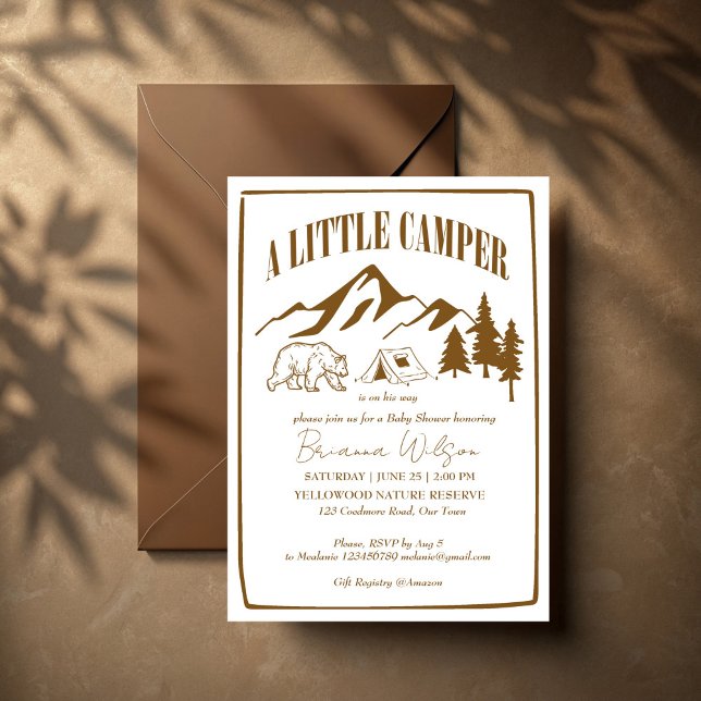 Liten kamper äventyr boho babydusch inbjudningar (Little camper national parks adventure boho baby shower invitation templates modern boho terracotta)