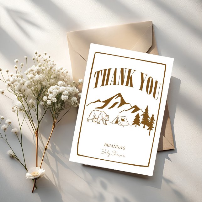 Liten kamper äventyr boho babydusch tack kort (Little camper adventure awaits boho baby shower thank you cards terracotta modern sketch cards)