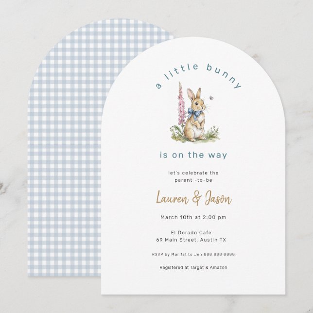 Liten kanin akvarell kanin Baby Pojke Inbjudningar (Fram/baksida)