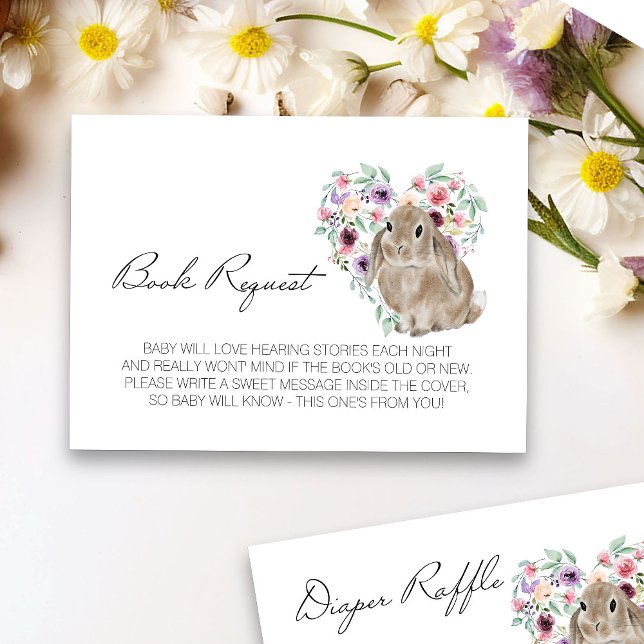 Liten kanin baby shower blomsterbok begäran tilläggskort (Floral Rabbit Book Request card from my Little Bunny & Little Lamb Baby Shower collection)