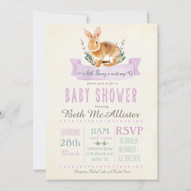 Liten kanin baby shower inbjudan (Framsida)