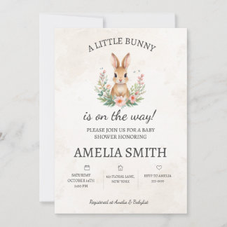 Liten kanin baby shower inbjudan | Neutral Boho