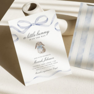 Liten kanin baby shower Pojke Blå Vår Påsk Inbjudningar