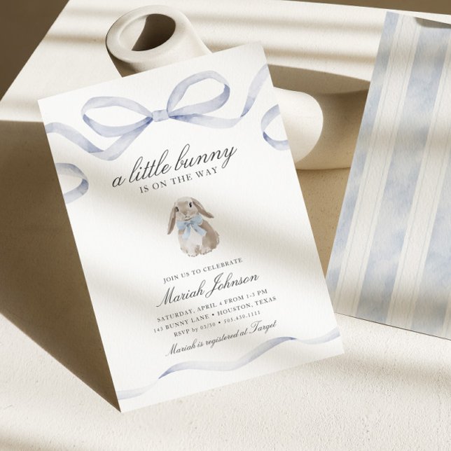 Liten kanin baby shower | Pojke Blå Vår Påsk Inbjudningar (Skapare uppladdad)