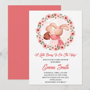 Liten kanin Blommig akvarell Baby Shower Inbjudningar