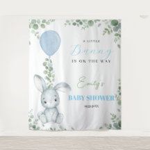 Liten Kanin Eukalyptus Vattenfärg Baby Boy Shower