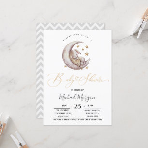 Liten kanin månstjärnor sicksack baby shower inbjudningar
