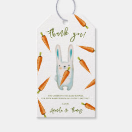 Liten kanin med morötter - baby shower tack presentetikett