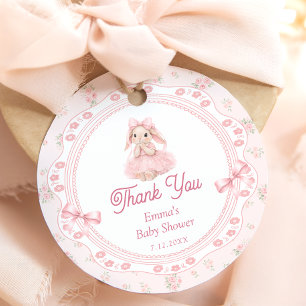 Liten kanin rosa baby shower tack gåvor etiketter
