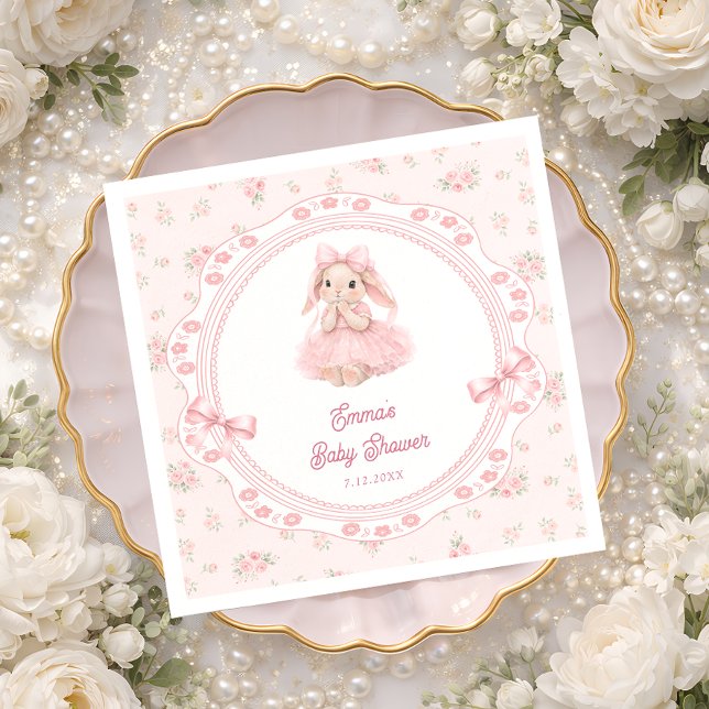 Liten kanin rosa blommig flicka baby shower pappersservett (Skapare uppladdad)