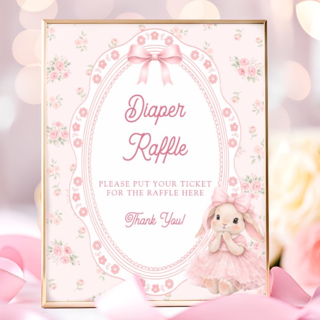 Liten kanin rosa rosett baby shower blöja lotteri poster (Skapare uppladdad)